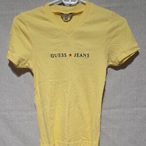 Vintage yellow Guess Jeans V-neck T-shirt